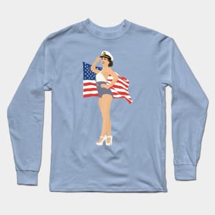 4th of July Vintage Patriotic - Minimalistic Pinup Long Sleeve T-Shirt